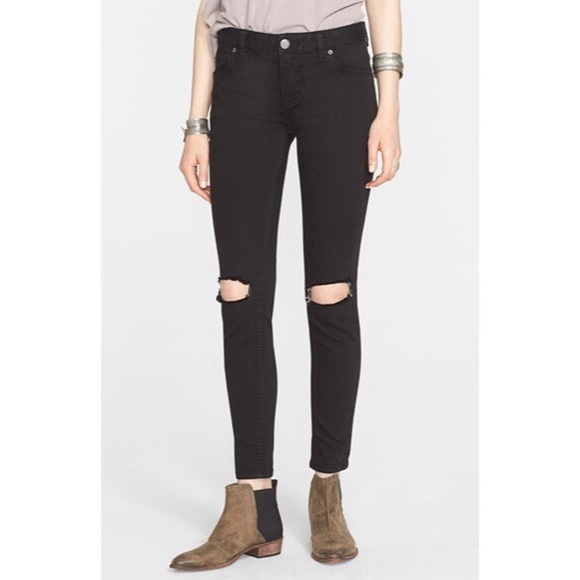 Free People Denim - Free People Distressed Cut Out Knee Skinny Jeans
